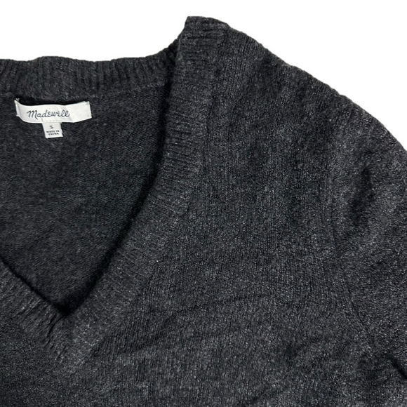 Madewell Dashwood Scandi Wool Blend Sweater Balloon Sleeve V Neck Dark Grey S - Picture 4 of 13